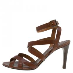 Pre Owned صندل بربري بأحزمة جلد بني مقاس 40