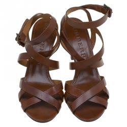 Pre Owned صندل بربري بأحزمة جلد بني مقاس 40