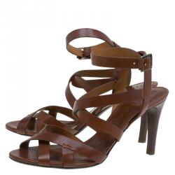 Pre Owned صندل بربري بأحزمة جلد بني مقاس 40