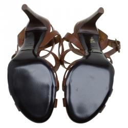 Pre Owned صندل بربري بأحزمة جلد بني مقاس 40