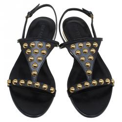 Pre Owned صندل بربري بريدال بارنيل جلد أسود مرصع مقاس 37