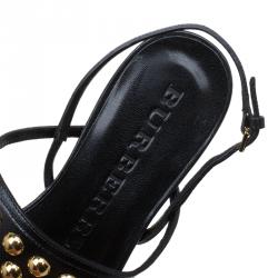 Pre Owned صندل بربري بريدال بارنيل جلد أسود مرصع مقاس 37