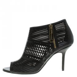 Pre Owned Burberry Black Cutout Leather Baynton Peep Toe Ankle Boots Size 39