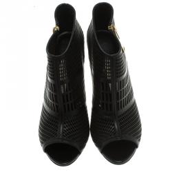 Pre Owned Burberry Black Cutout Leather Baynton Peep Toe Ankle Boots Size 39