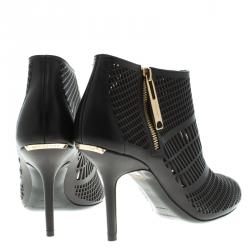 Pre Owned Burberry Black Cutout Leather Baynton Peep Toe Ankle Boots Size 39