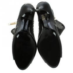 Pre Owned Burberry Black Cutout Leather Baynton Peep Toe Ankle Boots Size 39