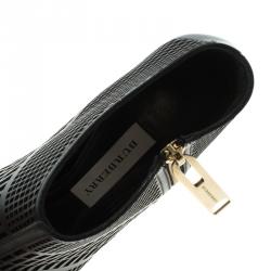 Pre Owned Burberry Black Cutout Leather Baynton Peep Toe Ankle Boots Size 39
