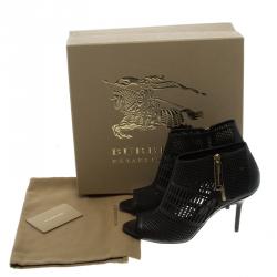Pre Owned Burberry Black Cutout Leather Baynton Peep Toe Ankle Boots Size 39