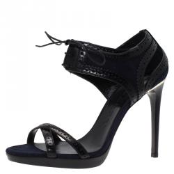 مملوكة مسبقًا صندل بربري غولد سويدي أزرق وجلد بروغي أسود برباط مقاس 39