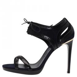 مملوكة مسبقًا صندل بربري غولد سويدي أزرق وجلد بروغي أسود برباط مقاس 39