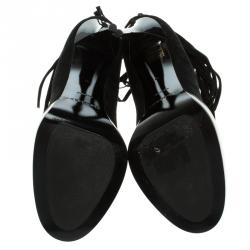 Pre Owned Burberry Prorsum Black Fringed Suede Nadie Ankle Boots Size 39