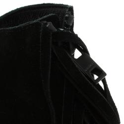 Pre Owned Burberry Prorsum Black Fringed Suede Nadie Ankle Boots Size 39