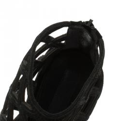 Pre Owned Burberry Prorsum Black Suede Edenside Cage Wedge Ankle Boots Size 39.5