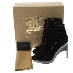 Pre Owned Burberry Prorsum Black Suede Edenside Cage Wedge Ankle Boots Size 39.5