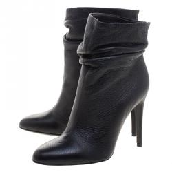 Pre Owned Burberry Black Leather Epworth Ankle Boots Size 36.5