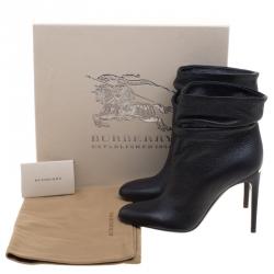 Pre Owned Burberry Black Leather Epworth Ankle Boots Size 36.5