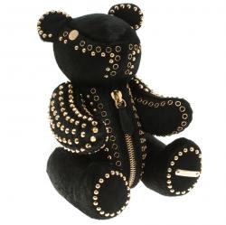 Pre Owned Burberry Black Calf Hair & Gold Tone Studded Adult Collectible Teddy Bear 