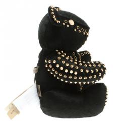 Pre Owned Burberry Black Calf Hair & Gold Tone Studded Adult Collectible Teddy Bear 