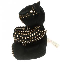 Pre Owned Burberry Black Calf Hair & Gold Tone Studded Adult Collectible Teddy Bear 