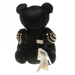 Pre Owned Burberry Black Calf Hair & Gold Tone Studded Adult Collectible Teddy Bear 
