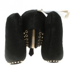 Pre Owned Burberry Black Calf Hair & Gold Tone Studded Adult Collectible Teddy Bear 