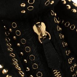 Pre Owned Burberry Black Calf Hair & Gold Tone Studded Adult Collectible Teddy Bear 