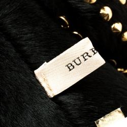 Pre Owned Burberry Black Calf Hair & Gold Tone Studded Adult Collectible Teddy Bear 
