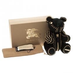 Pre Owned Burberry Black Calf Hair & Gold Tone Studded Adult Collectible Teddy Bear 