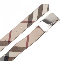 مملوكة مسبقًا Burberry Beige Haymarket Check Plaque Belt