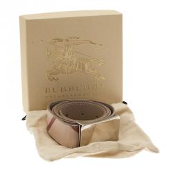مملوكة مسبقًا Burberry Beige Haymarket Check Plaque Belt