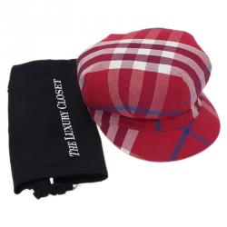 Pre Owned كاب بربري نيوزبوي كروهات نوفا تشيك قطن أحمر مقاس L