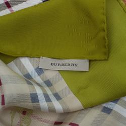 مملوكة مسبقًا وشاح بربري هاي ماركت تشيك أخضر حريري مربع