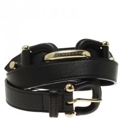 Pre Owned Burberry Black Leather Logo Belt 90 CM