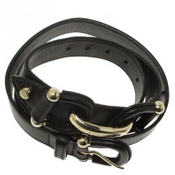 Pre Owned Burberry Black Leather Logo Belt 90 CM