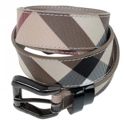 Pre Owned Burberry Black Patent and Novacheck Canvas Belt 100CM