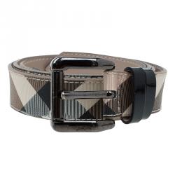 Pre Owned Burberry Black Patent and Novacheck Canvas Belt 100CM