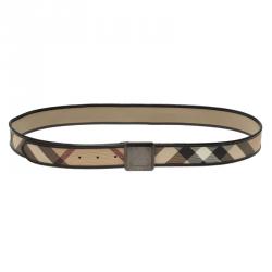 Pre Owned Burberry Black Leather and Novacheck Canvas Belt 100 CM