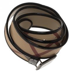 Pre Owned Burberry Black Leather and Novacheck Canvas Belt 100 CM