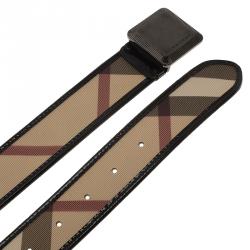 Pre Owned Burberry Black Leather and Novacheck Canvas Belt 100 CM
