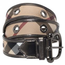 Pre Owned Burberry Bronze/Beige Nova Check Coated Canvas Belt 80 CM