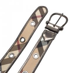 Pre Owned Burberry Bronze/Beige Nova Check Coated Canvas Belt 80 CM