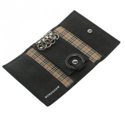 Pre Owned Burberry Black Leather 4 Key Case Holder