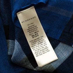 Burberry London Navy Blue Wool and Silk Checked Stole