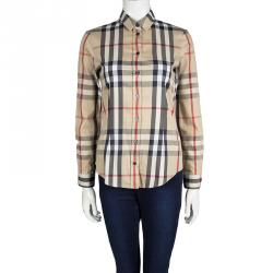 Pre Owned Burberry Brit Beige Novacheck Long Sleeve Buttondown Cotton Shirt XS