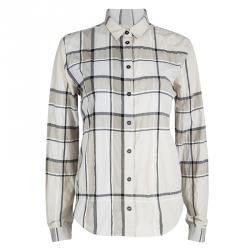 Burberry Brit Beige Cotton Checked Long Sleeve Button Front Shirt M Burberry