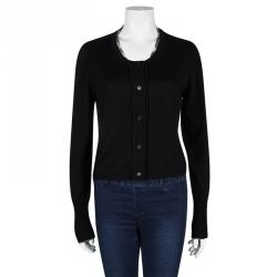 مملوكة مسبقًا كارديغان بربري لندن صوف مارينو أسود رقبة كاروهات قصير بأزرار أمامية M