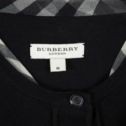 مملوكة مسبقًا كارديغان بربري لندن صوف مارينو أسود رقبة كاروهات قصير بأزرار أمامية M