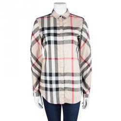 Pre Owned قميص بربري بريت قطن بيج كاروهات نوفا بأكمام طويلة أزرار أمامية S