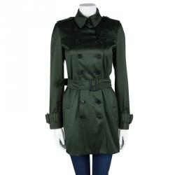 Pre Owned Burberry Dark Green Double Breasted Belted Trench Coat S