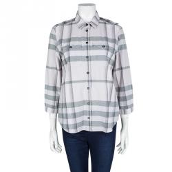 Burberry Brit Pale Pink Checked Cotton Long Sleeve Button Front Shirt M